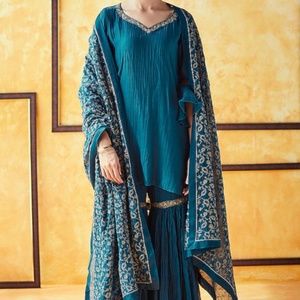 Teal Pure Chanderi Gharara Set
